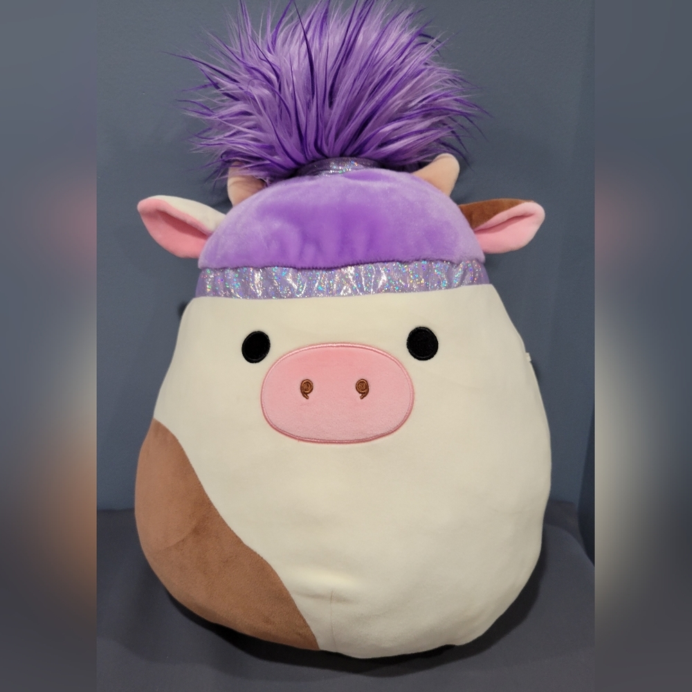 Squishmallows Ronnie 16" Cow Squish Doo with Purple Hair - Hard to Find